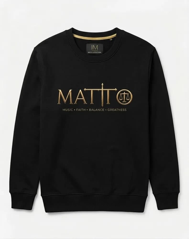 Black Matto crewneck with the gold logo across the chest